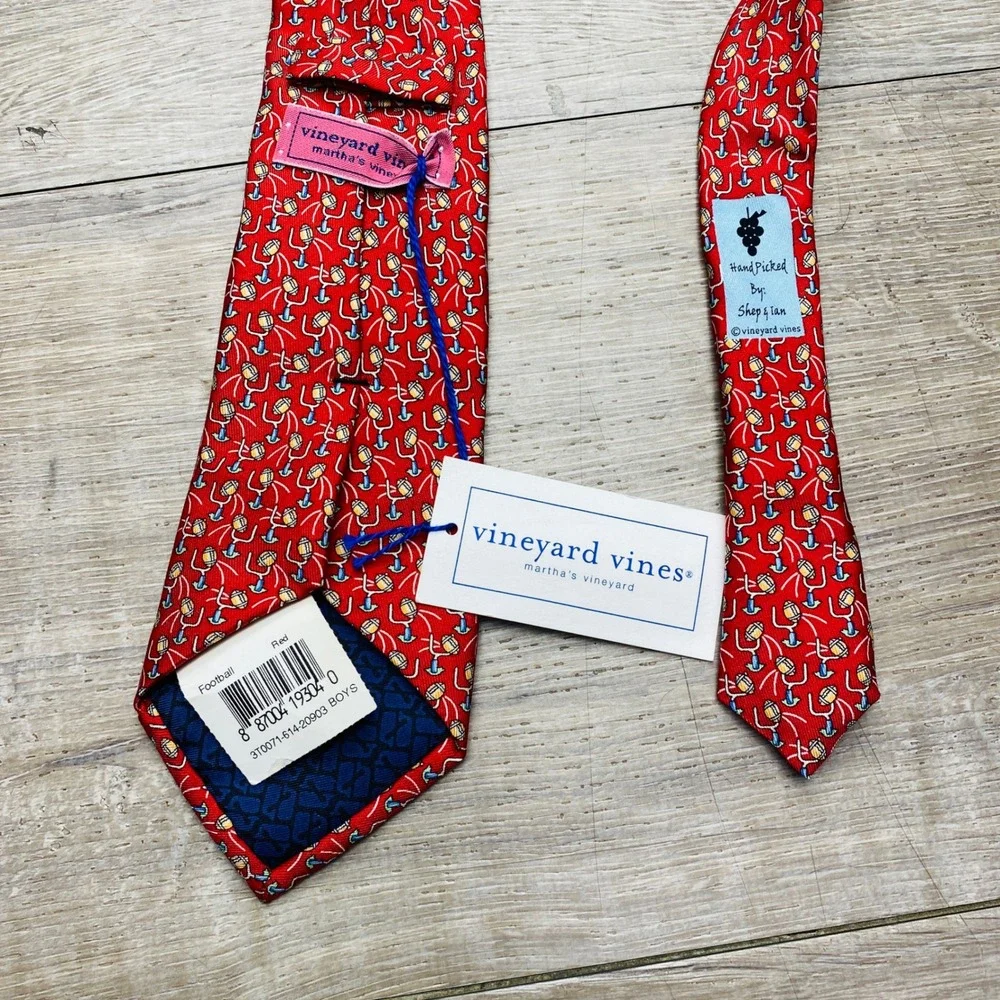 Vineyard Vines Boys Red Silk Football Goalpost Novelty Tie NWT